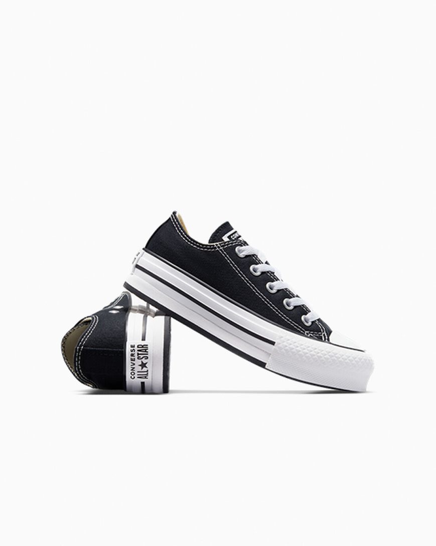 Zapatos Plataforma Converse Chuck Taylor All Star Lift Bajas Niña Negras Blancas Negras | PE 0LP8E2